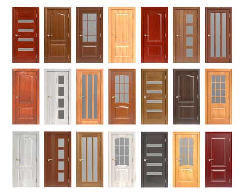 set-wooden-doors-isolated-white-background-3d-illustration